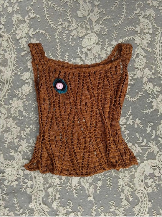 Handmade Tops - Handmade Crochet Tank Top Burnt Orange Terra Color  Flower Detail Boho Indie